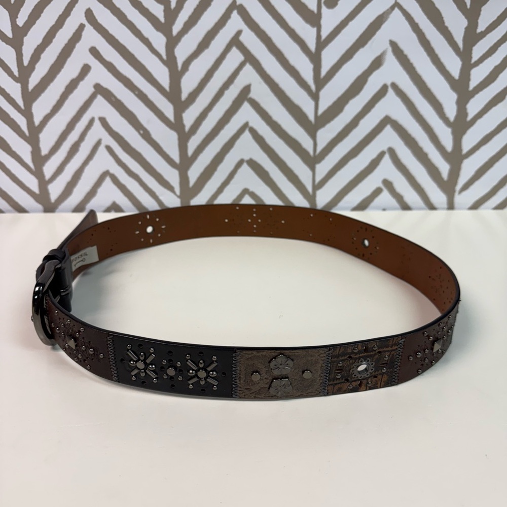 Fossil Multicolor Patchwork Studded Boho Genuine … - image 3